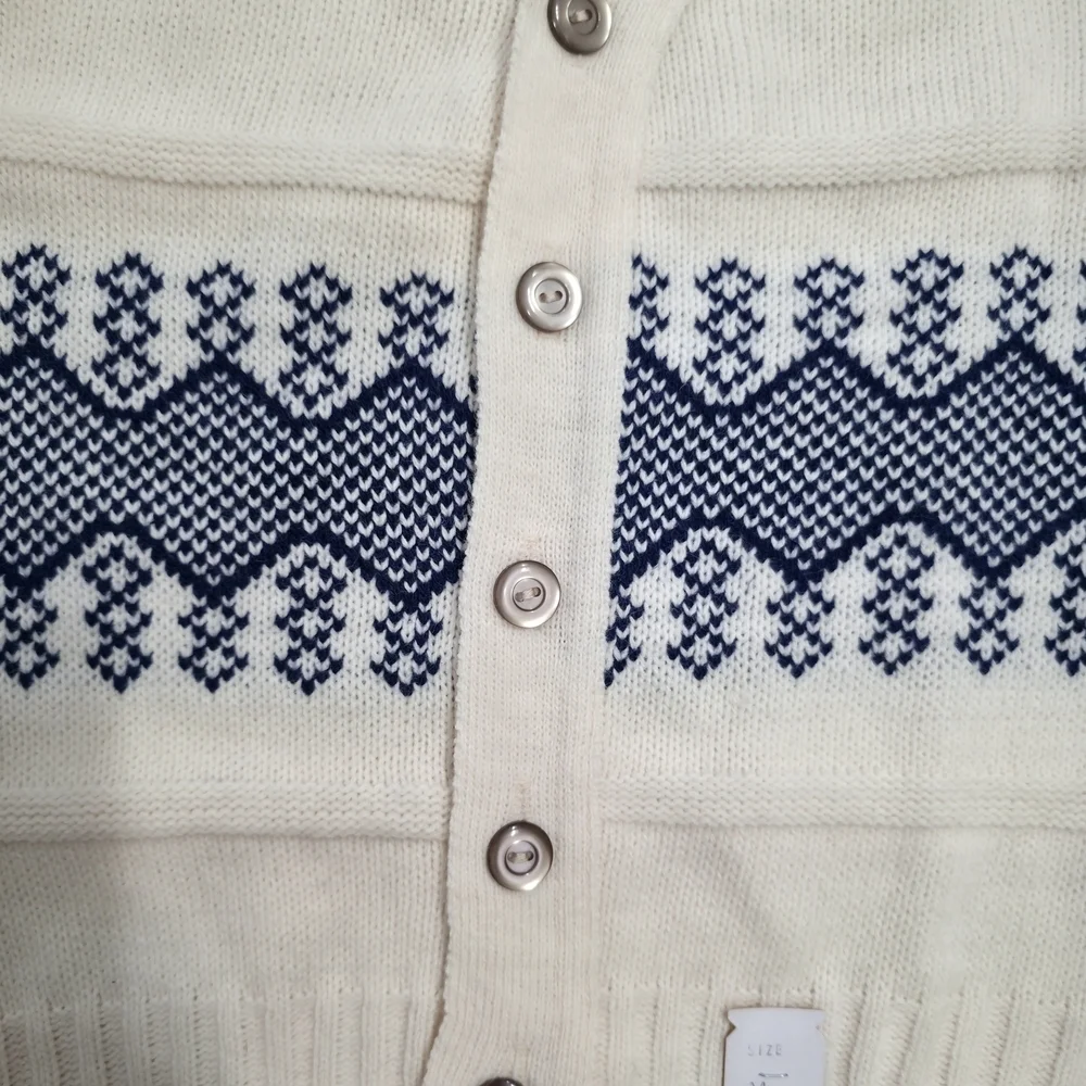 Vintage 70s Boys Nordic Cardigan 4T 5T Cream Blue Sweater